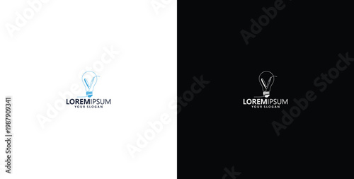 smart bulb technology logo design, bulb logo design initial V creative bulb logo ideas
