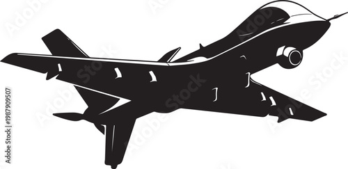 Black airplane, fighter jet, aircraft silhouette, vector plane