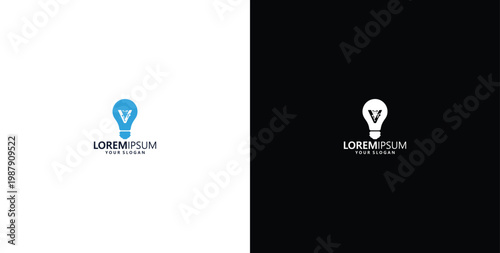 smart bulb technology logo design, bulb logo design initial V creative bulb logo ideas