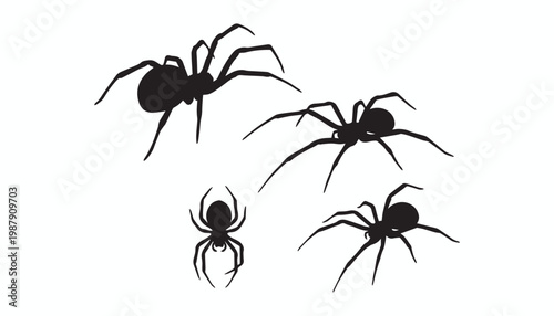 black and white silhouette set of spider very high quality vector illustration.