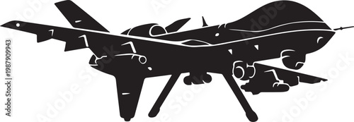 Drone, black silhouette, vector aircraft, quadcopter icon
