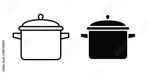 Cooking pot icon editable designs collection. black and white icons