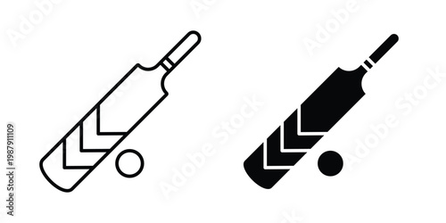 Cricket bat and ball icon editable designs collection. black and white icons