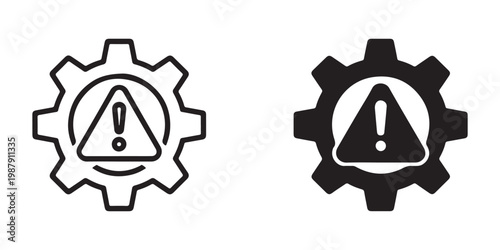 Warning sign in gear icon with exclamation mark inside triangle symbolizing alert and caution setting engineering caution concept.