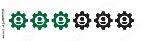 Green and black gear icons with person silhouette symbolizing user settings profile management and account preferences service gear configuration.