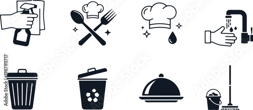 Set of cleaning and hygiene icons with transparent background vector.