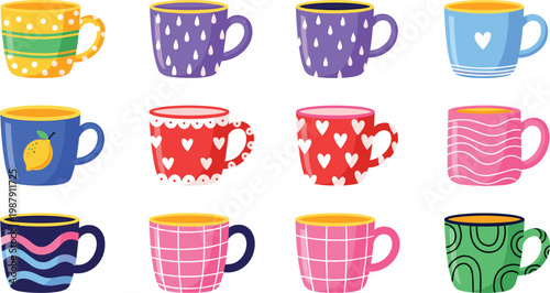 Whimsical Patterned Colorful Mug Illustration Set