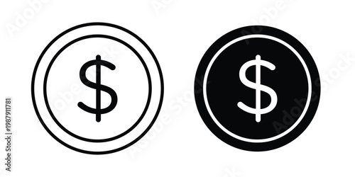 Dollar icon editable designs collection. black and white icons