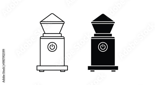 A minimalist depiction of two coffee grinders one white and one black side by side