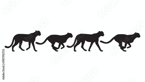 black and white silhouette set of cheetah very high quality vector illustration.