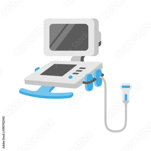 Ultrasound Machine Flat Illustration for Medical Examination and Diagnostic Imaging