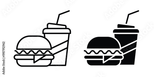 Fast food icon editable designs collection. black and white icons