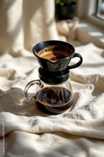 Morning pour over ritual coffee nook beverage preparation cozy kitchen close-up mindful brewing
