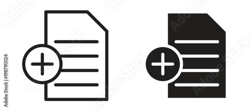 Obraz na plátně Add document icon symbol, black style vector icons pack