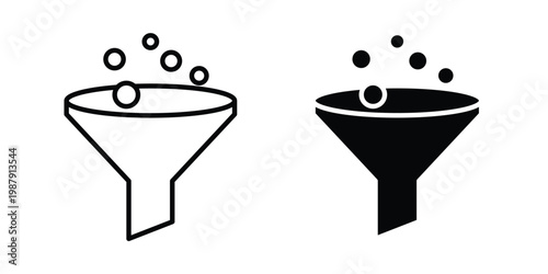 Filter funnel process icon editable designs collection. black and white icons