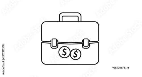 Briefcase with Dollar Coins Icon.