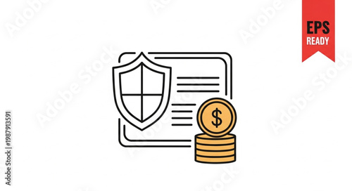 Financial Security Protection Shield and Coins Icon.