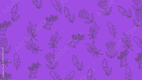 Abstract Purple Pattern Video Background With Fern Motifs.
