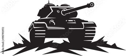 Black tank icon, military vehicle silhouette, combat illustration, warfare graphics