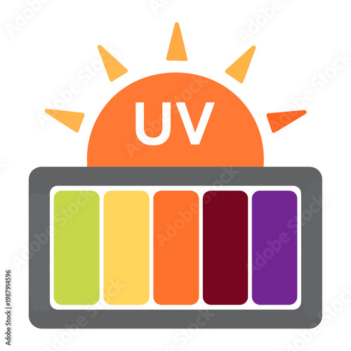 Vector graphic illustrating the concept of uv index with a sun and color-coded scale