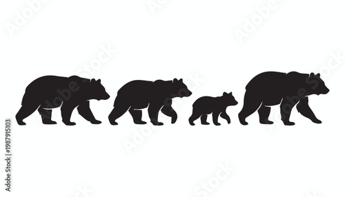 black and white silhouette set of bear very high quality vector illustration.