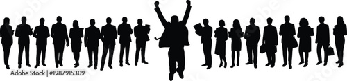 WebBusiness team silhouettes with leader celebrating success, corporate teamwork concept illustration