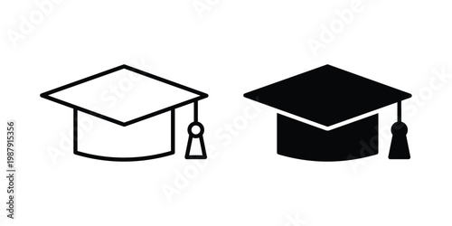 Graduation hat icon editable designs collection. black and white icons