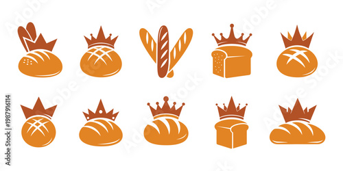 Collection of cheese and bread logo symbols. Modern flat design for food menus, grocery branding, and culinary graphic elements.