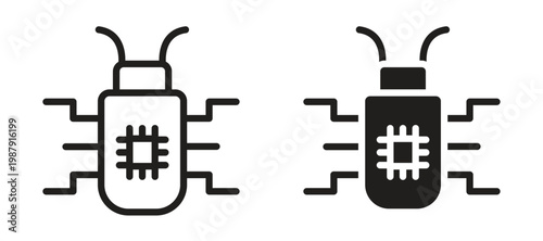 Computer bug icon symbol, black style vector icons pack