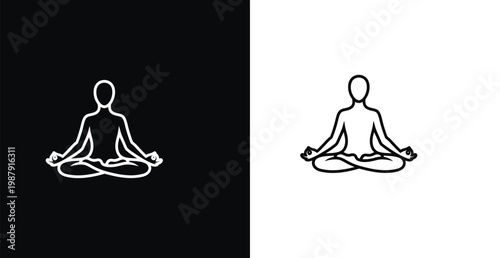 A person meditates in a peaceful and serene environment with contrasting black and white backgrounds