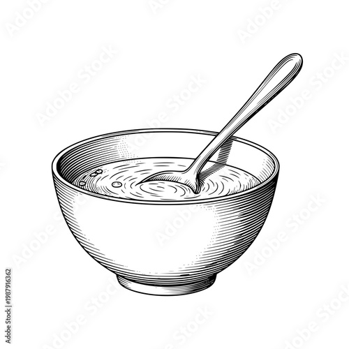 A bowl of cereal with a spoon in it Vector, illustration