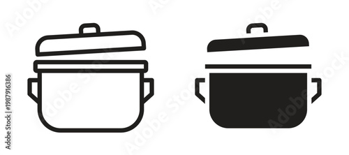 Cooking pot icon symbol, black style vector icons pack