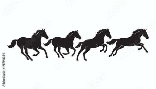 black and white silhouette set of horse very high quality vector illustration.