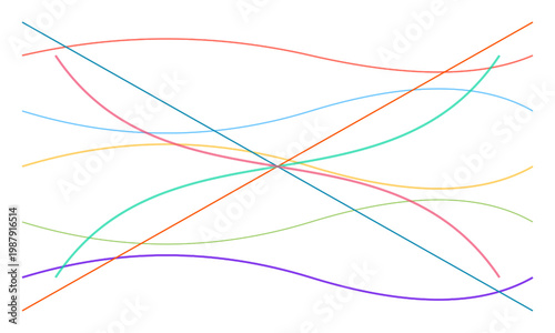 Abstract Colorful Lines Intersecting on White Background, Modern Curves, Flow and Dynamic Energy