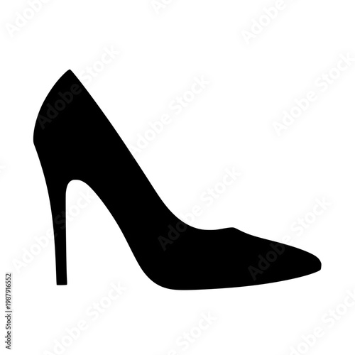 A black high heel shoe with a pointed toe Vector, illustration