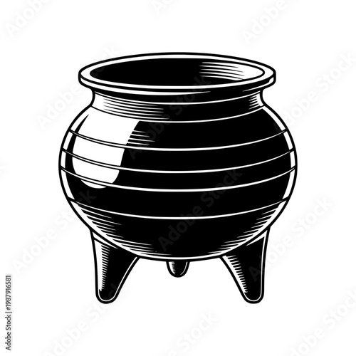 A black cauldron with three legs Vector, illustration