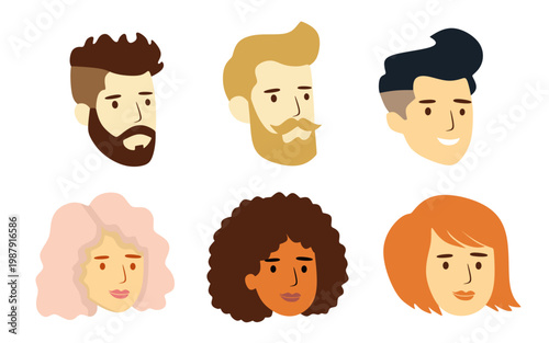 Diverse People Head Avatar Set Character Illustration