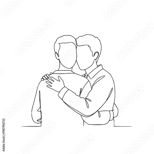 A man hugging another person from behind Vector, illustration
