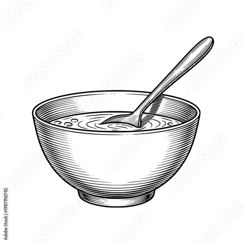 A bowl of cereal with a spoon in it Vector, illustration