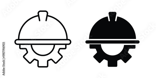 Helmet and gear icon editable designs collection. black and white icons