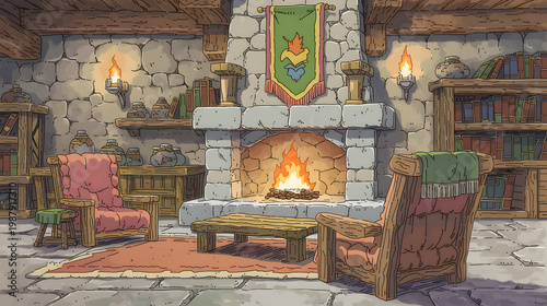 Explore the Coziness of a Rustic Lifestyle with a Charming Fireplace and Inviting Ambience in a Stone Interior Setting