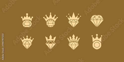 Crown diamond logo set, featuring elegant royal symbols ideal for premium branding, royal identities and exclusive business designs.