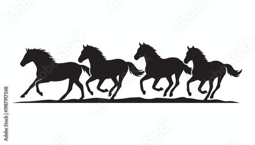 black and white silhouette set of horse very high quality vector illustration.