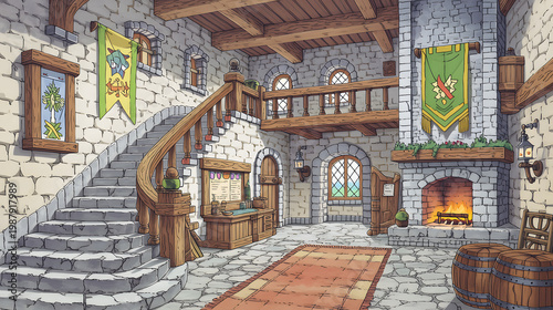 A Cozy Medieval Interior: Embracing Tradition in Stone and Wood with Charming Elements and Warm Ambiance for a Unique Gathering Space