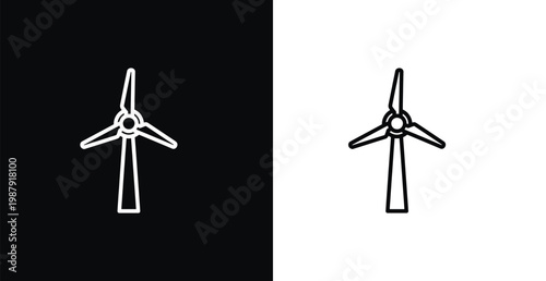 A simple line drawing of a wind turbine on a black and white background