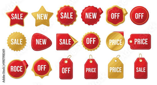 Assorted sale and promotional price tag stickers for retail marketing materials
