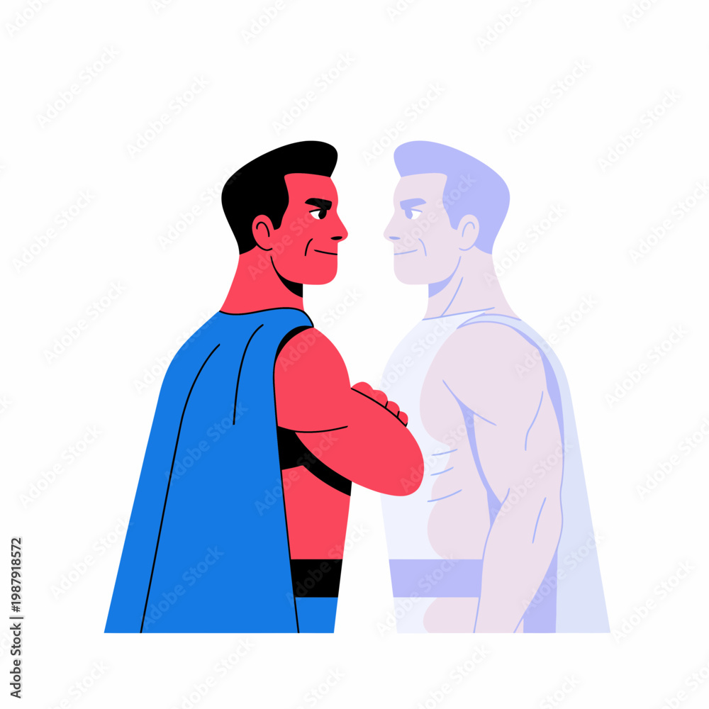 Obraz premium Superman Facing Transparent Superhero on White Background