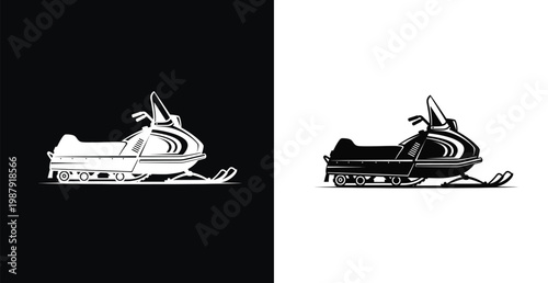фотографія A black and white illustration of two snowmobiles on different colored backgroun