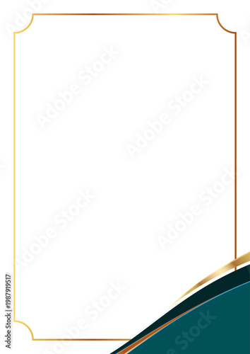 Elegant Gold Frame with Teal and Gold Abstract Corner Design.