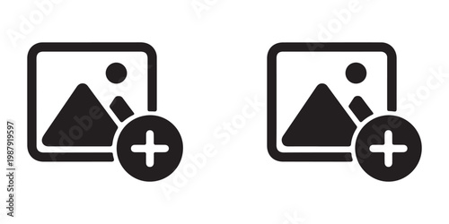 Add new image line and solid icon, picture gallery photo plus symbol, vector graphics, editable stroke.